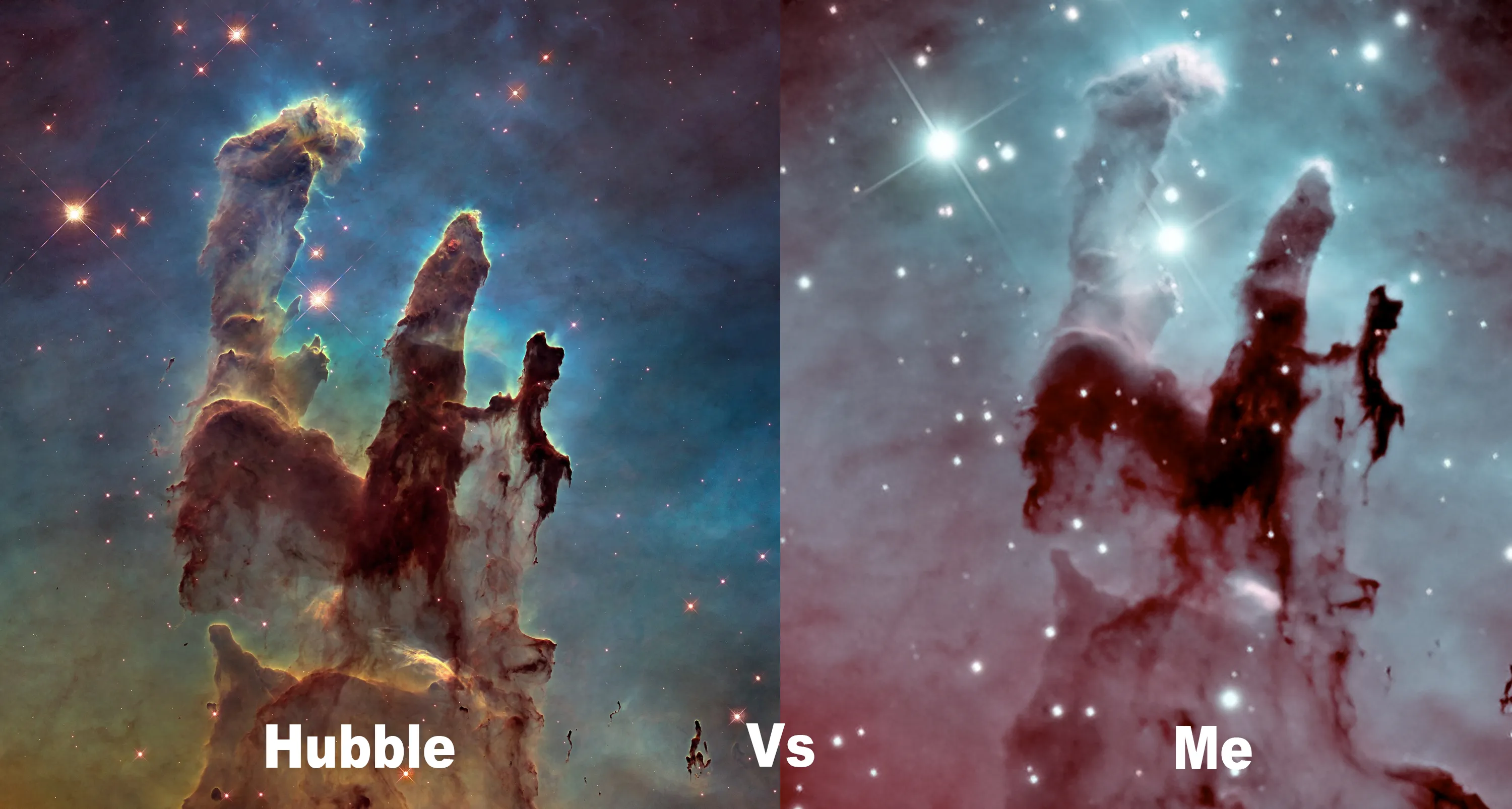 Hubble Pillars of creation of left Ozark Hills Pillars of creation on right