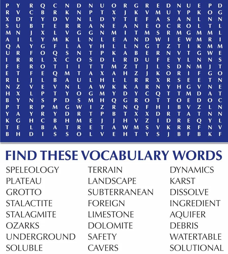 Speleology Word Search