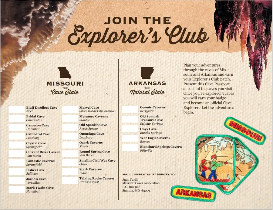 MCA Cave Explorers Club passport checklist