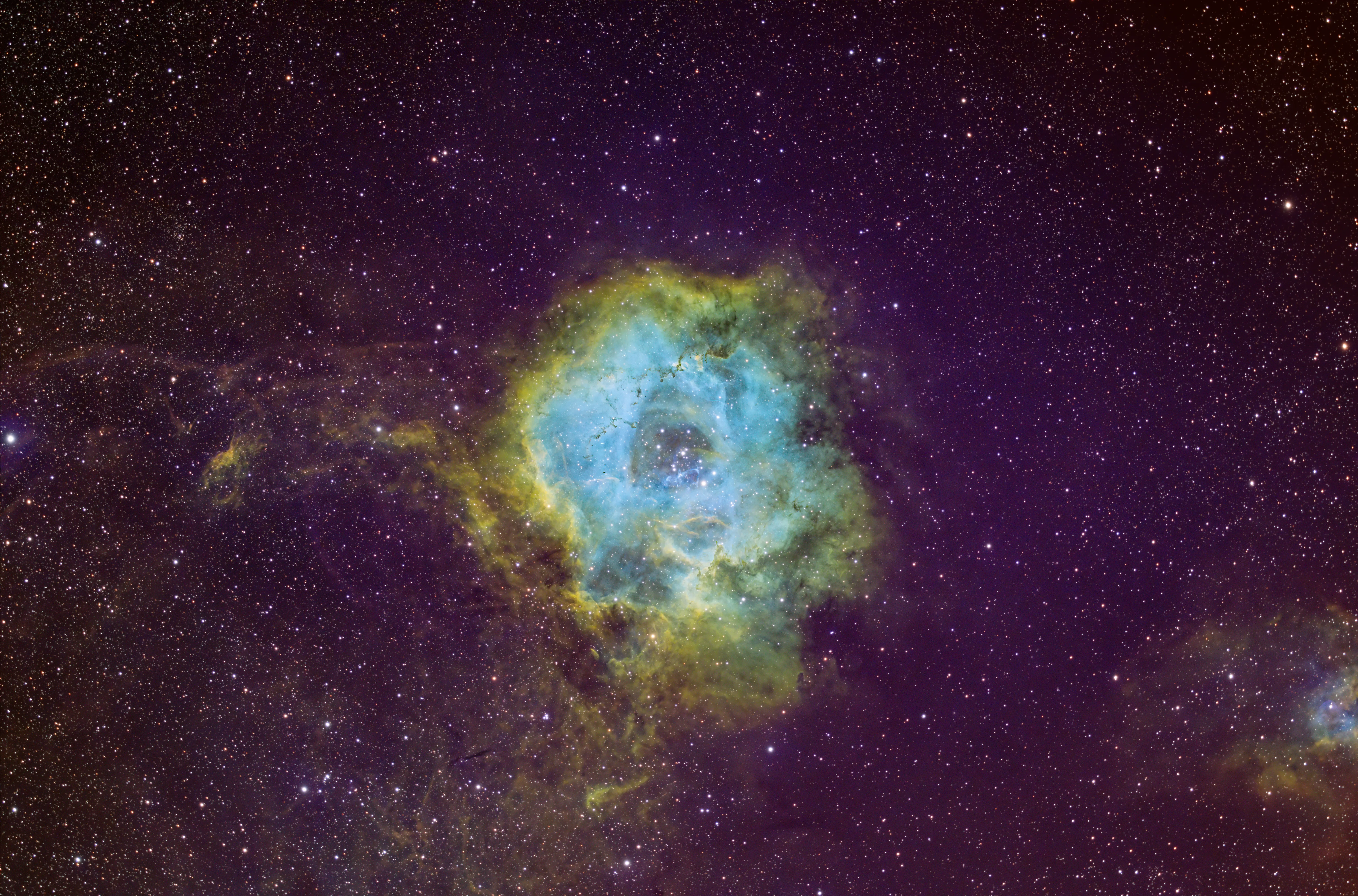 The Rosette Nebula in Sulfer, Hydrogen, and Oxygen filters by Richard Harris at the Ozark Hills Observatory.