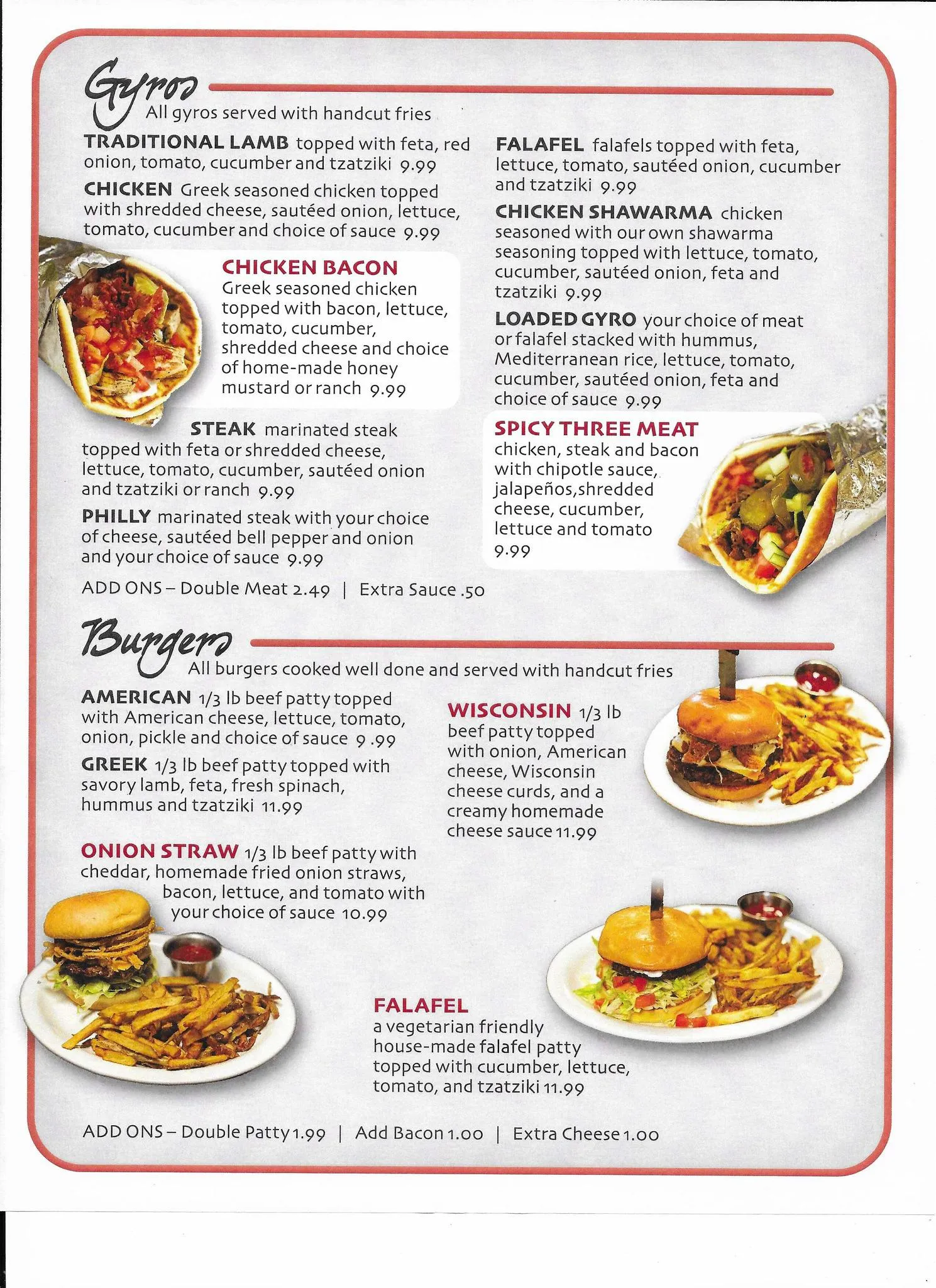 Foodies Restaurant and Grill menu gyros page.