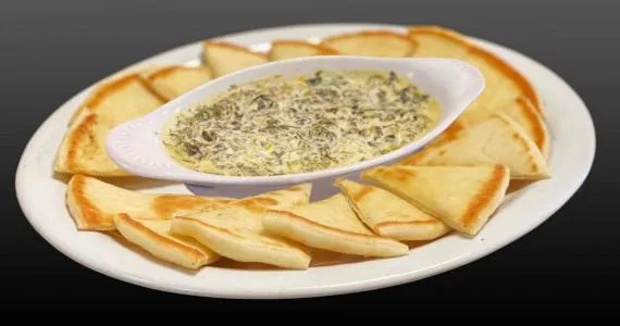 Spinach dip with homemade pita bread