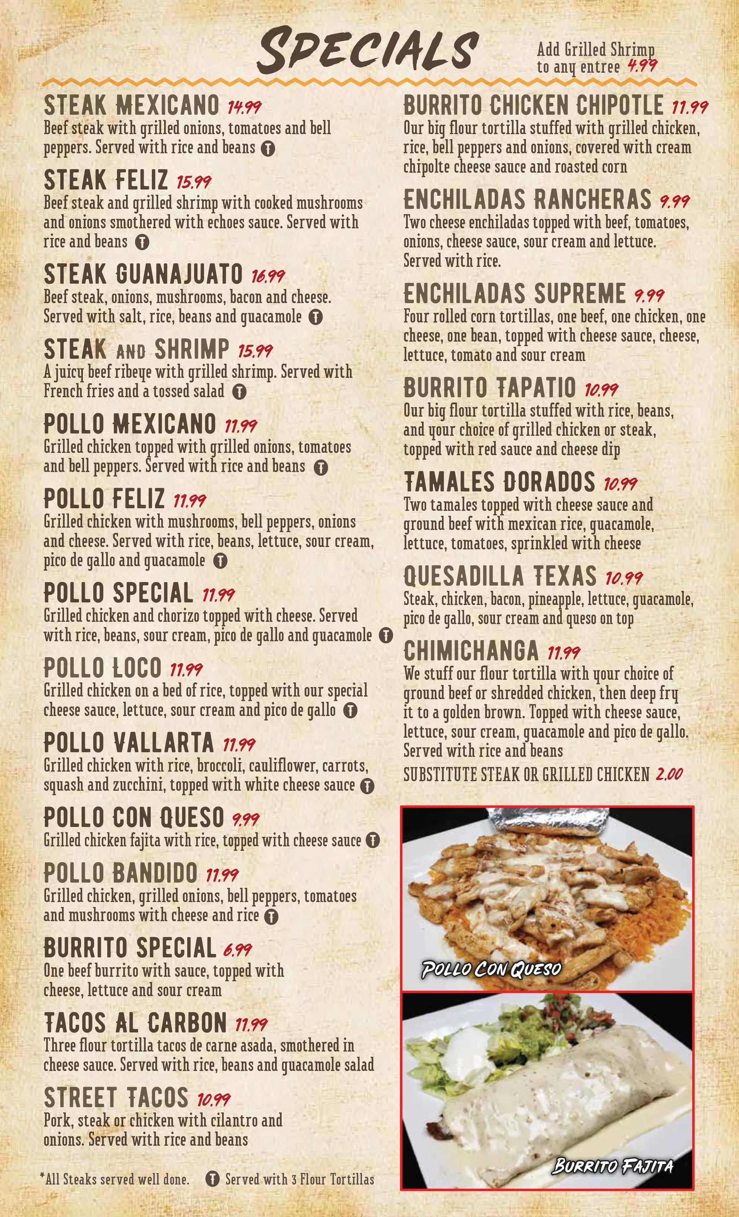 The Rodeo in Okmulgee menu page with specials.