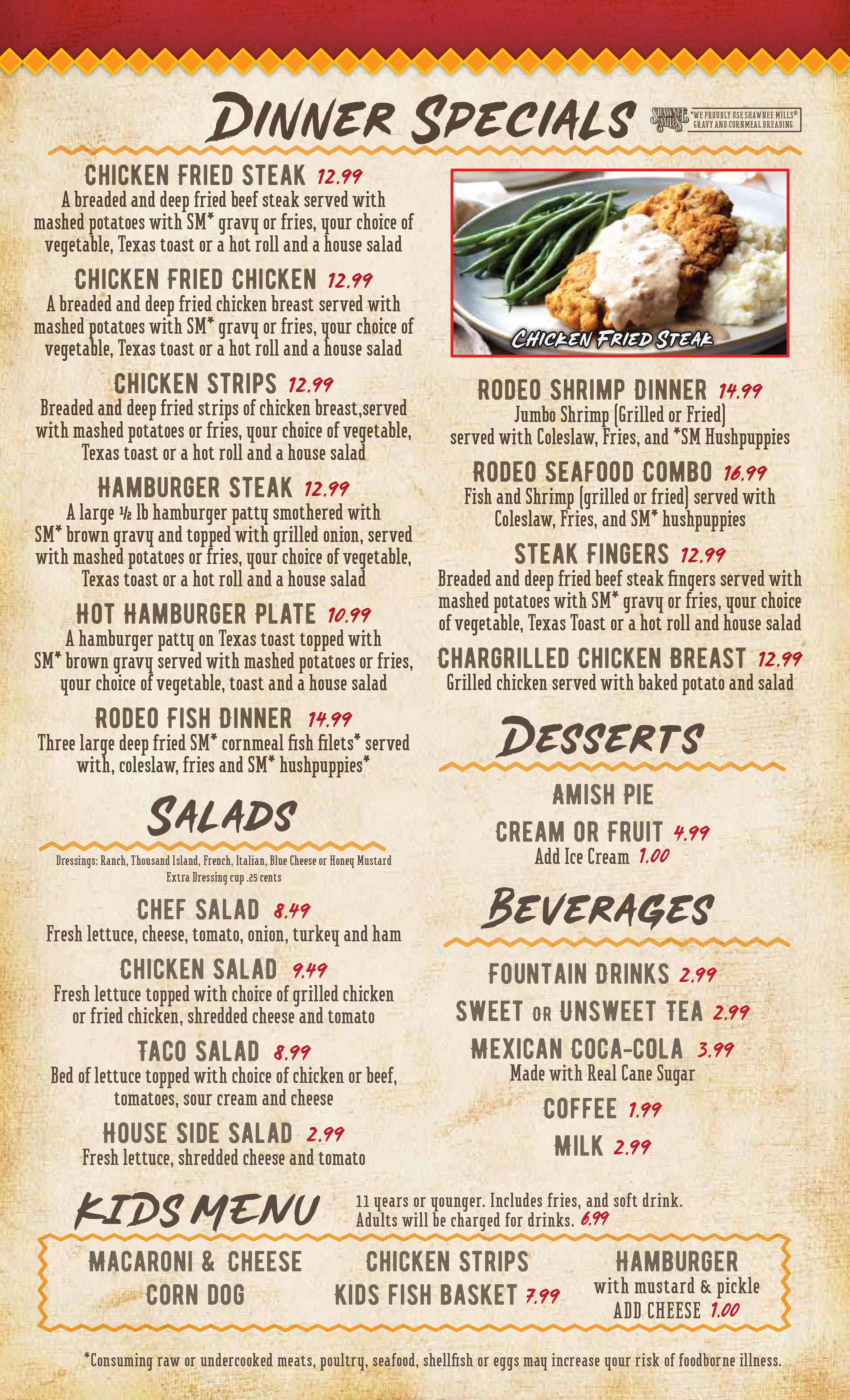 The Rodeo in Okmulgee Americano menu page with dinner specials.