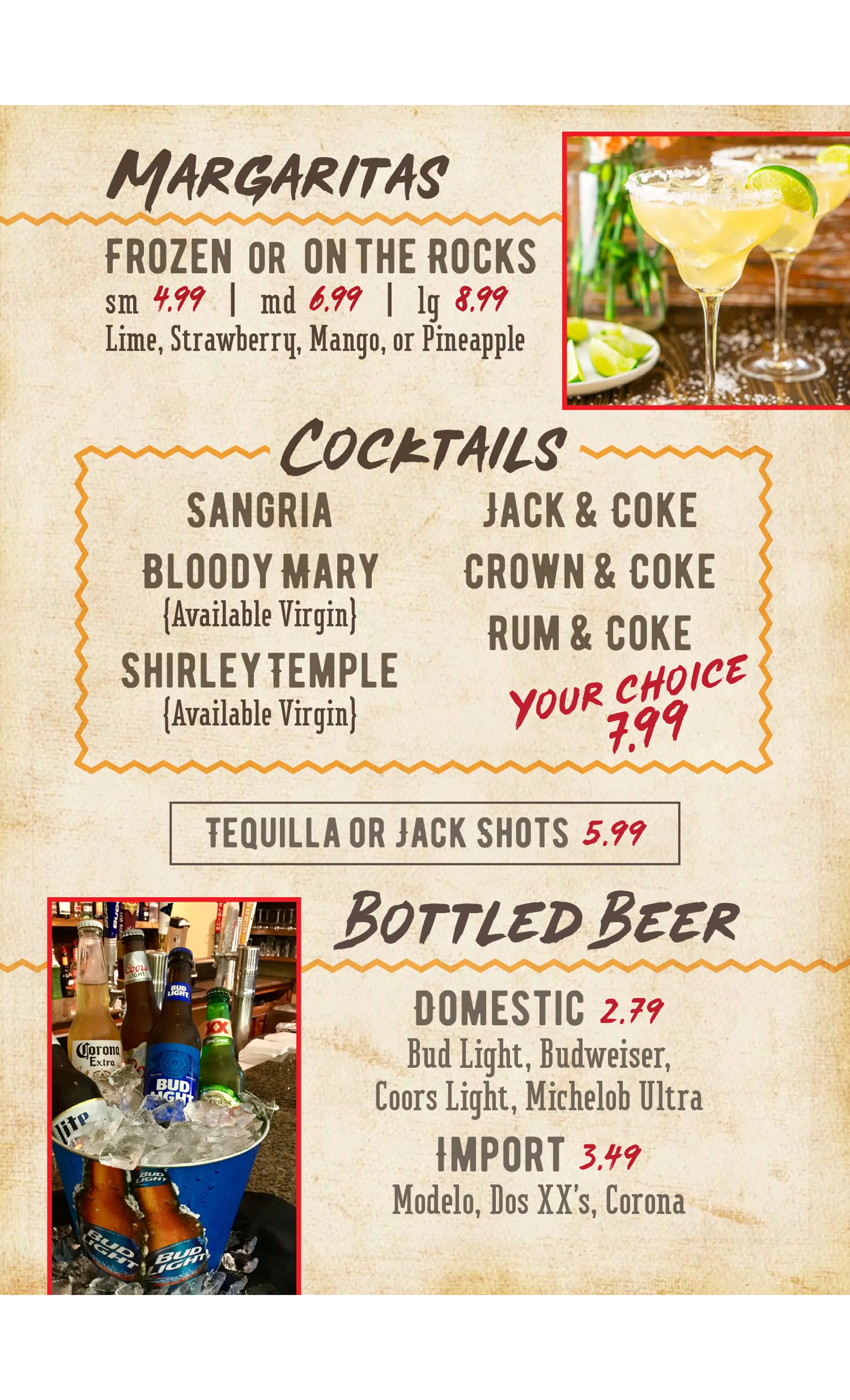 The Rodeo in Okmulgee drinks menu page.
