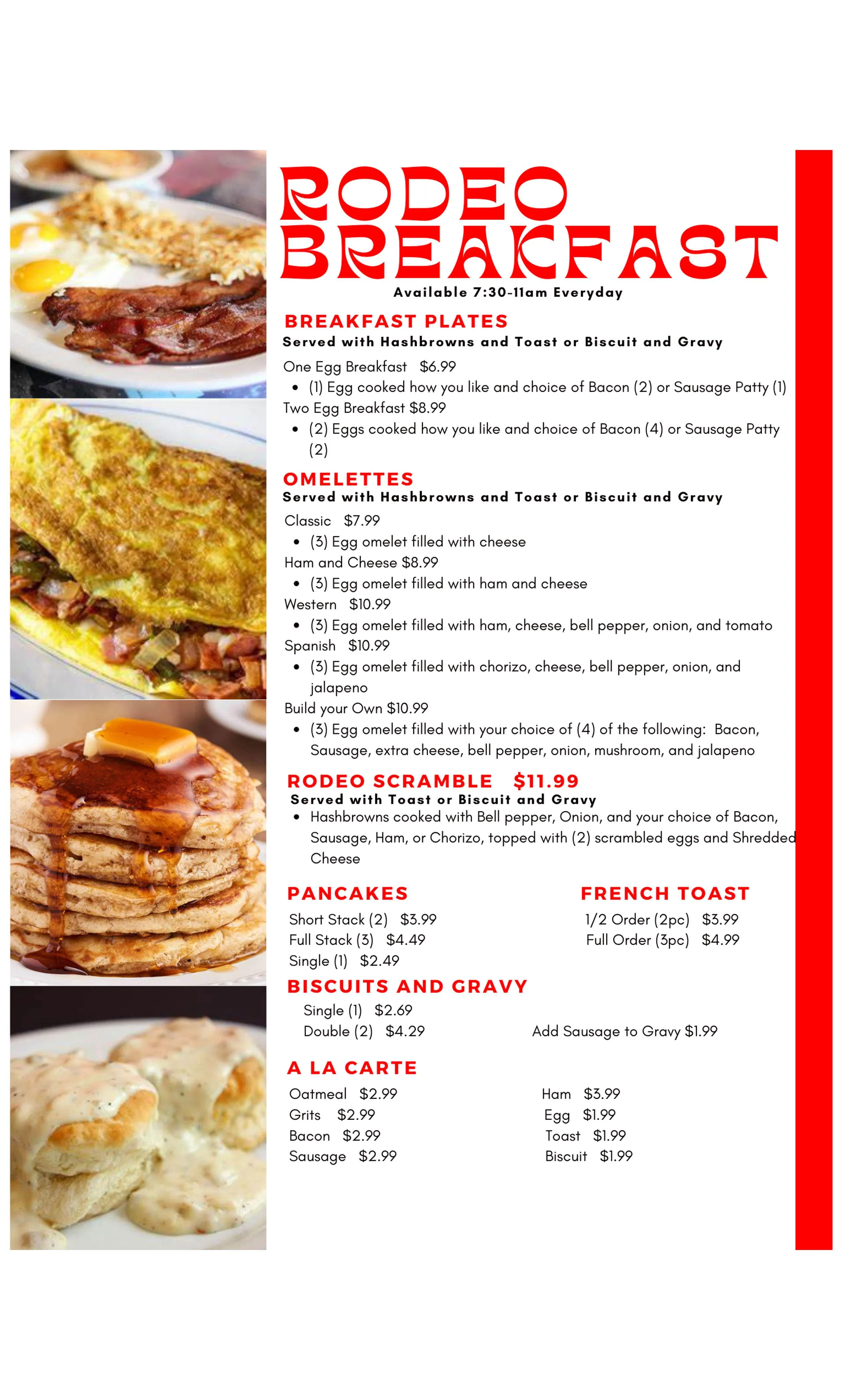 The Rodeo in Okmulgee breakfast menu page