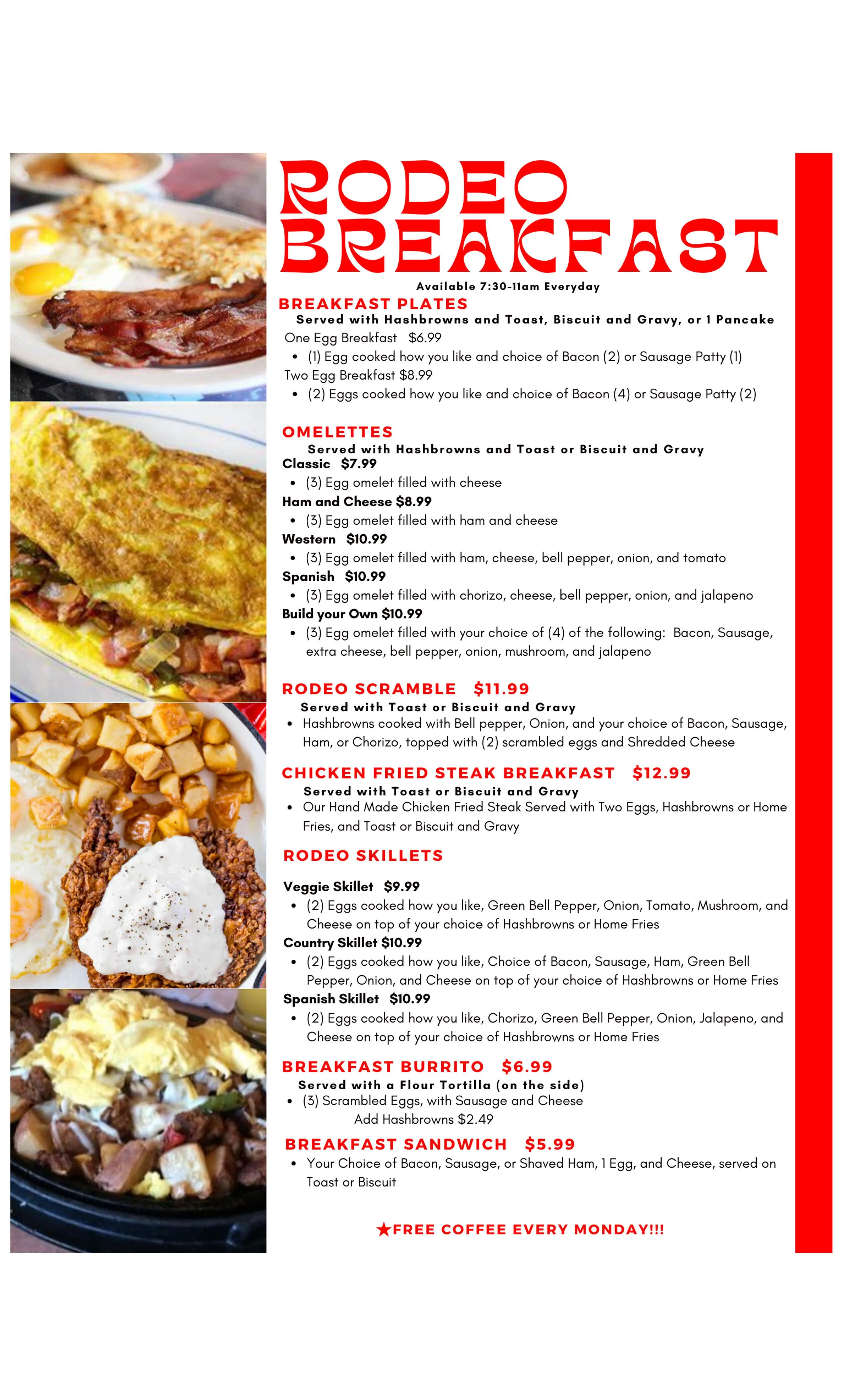 The Rodeo in Okmulgee breakfast menu page 1