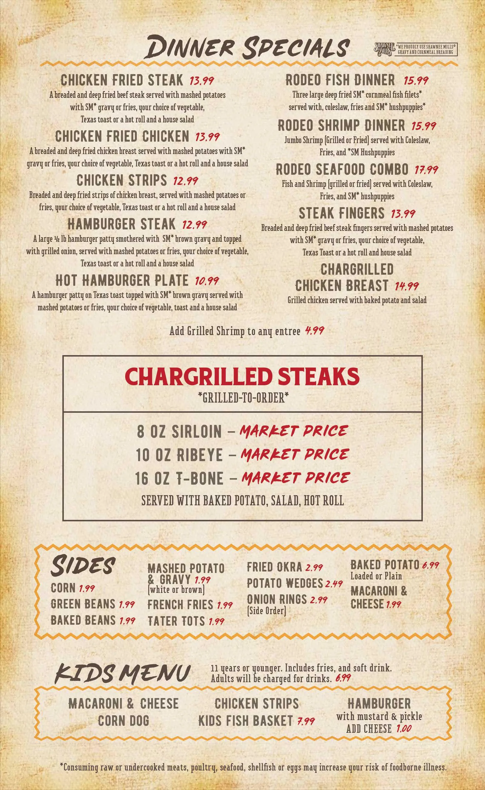 The Rodeo in Okmulgee dinner sepcials and chicken menu