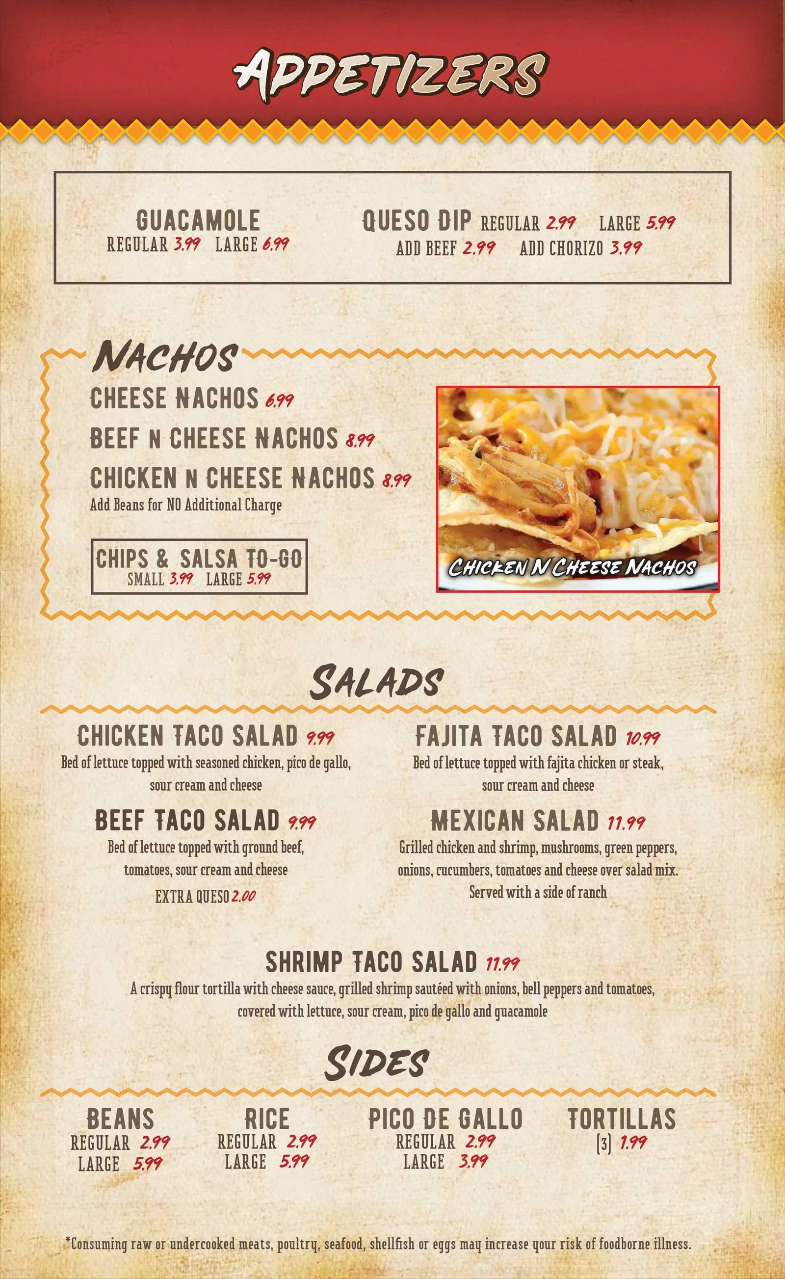 The Rodeo in Okmulgee nachos, sides and appetizers menu