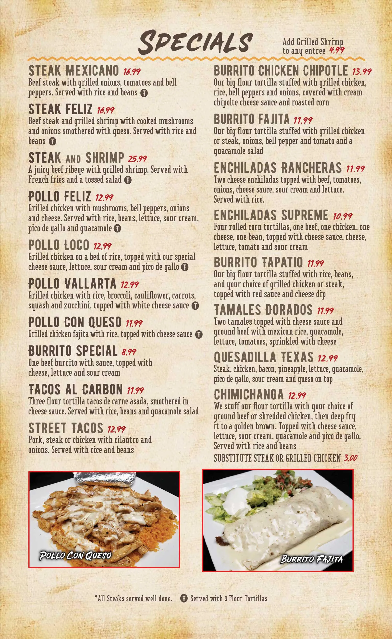The Rodeo in Okmulgee specials menu