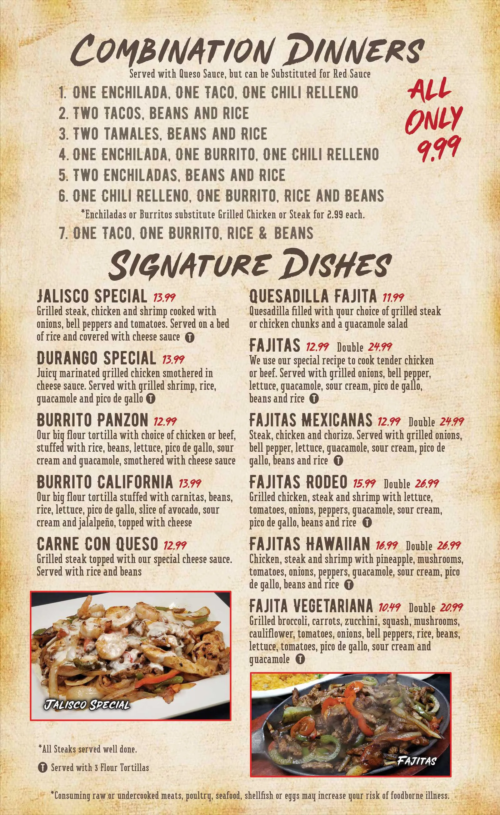The Rodeo in Okmulgee combination dinners and signature dishes menu