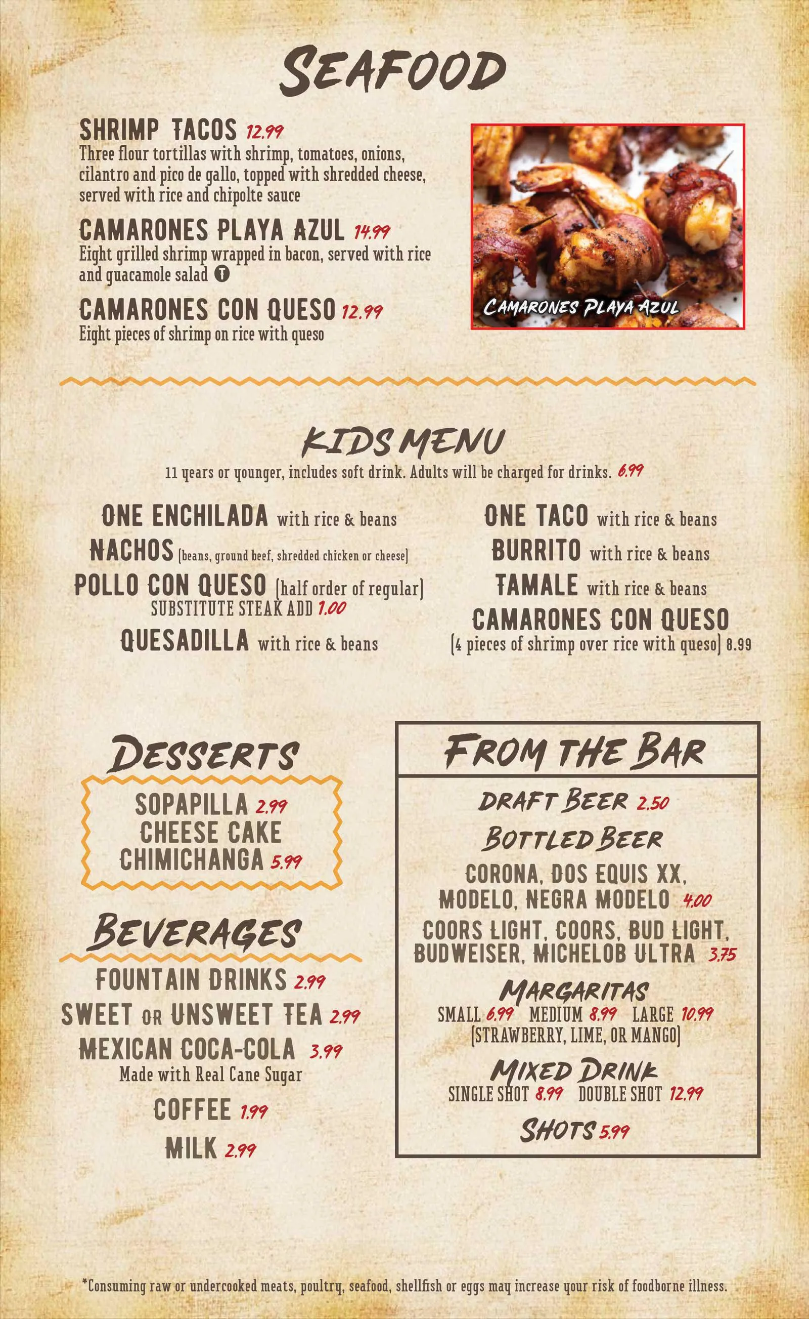 The Rodeo in Okmulgee seafood, drinks, desserts and kids menu