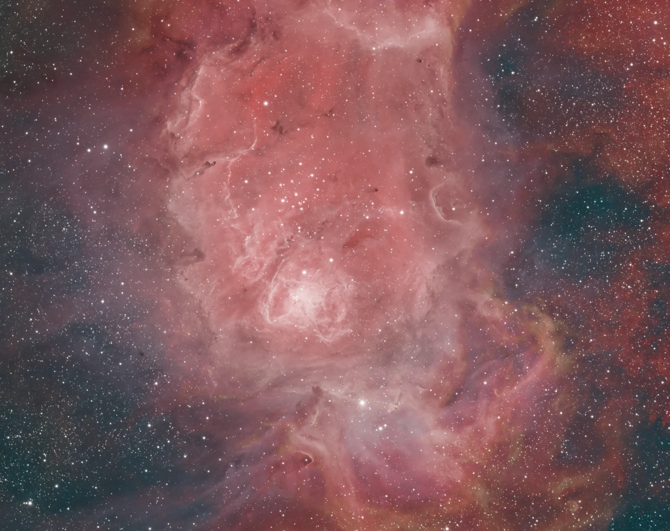 Lagoon nebula zoomed in to display the intricate details sometimes covered up by bad processing