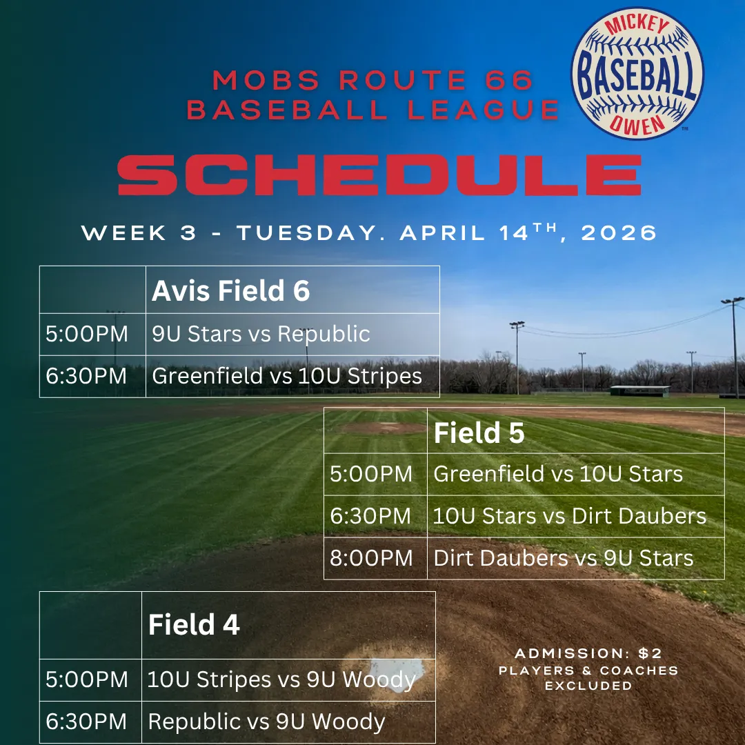 Mickey Owen Route 66 Showdown Schedule page 1.