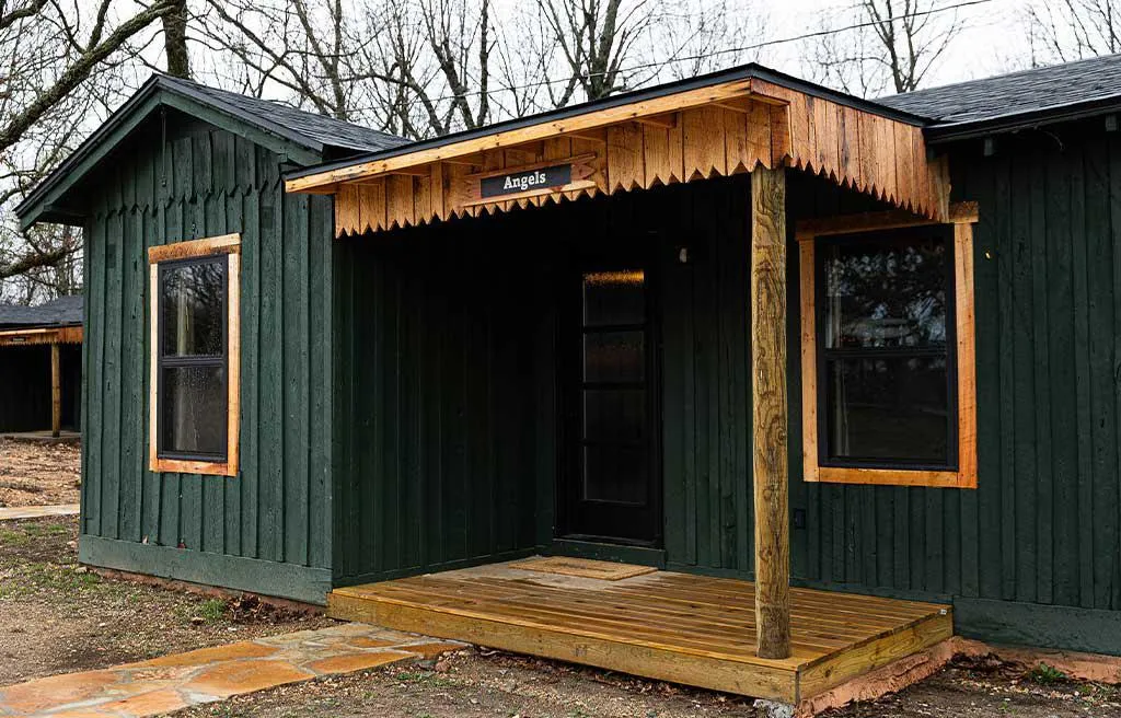 Angels Cabin exterior on Historic Route 66 cozy cabin rental